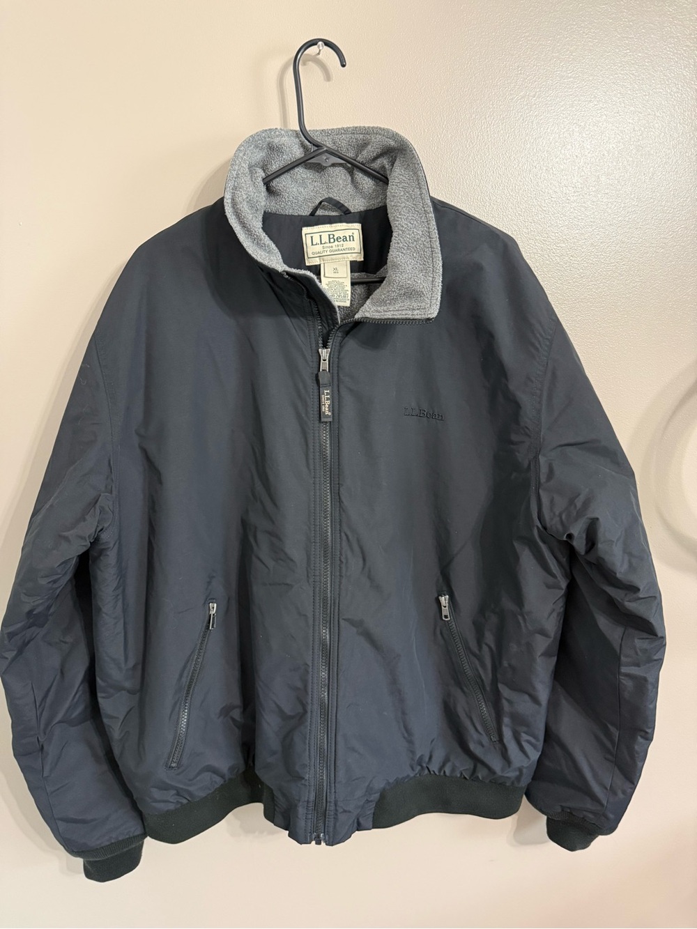 L.L.Bean Warm-Up Bomber Style Jacket, Black Grey Fleece Lined Gorpcore Men's XL
